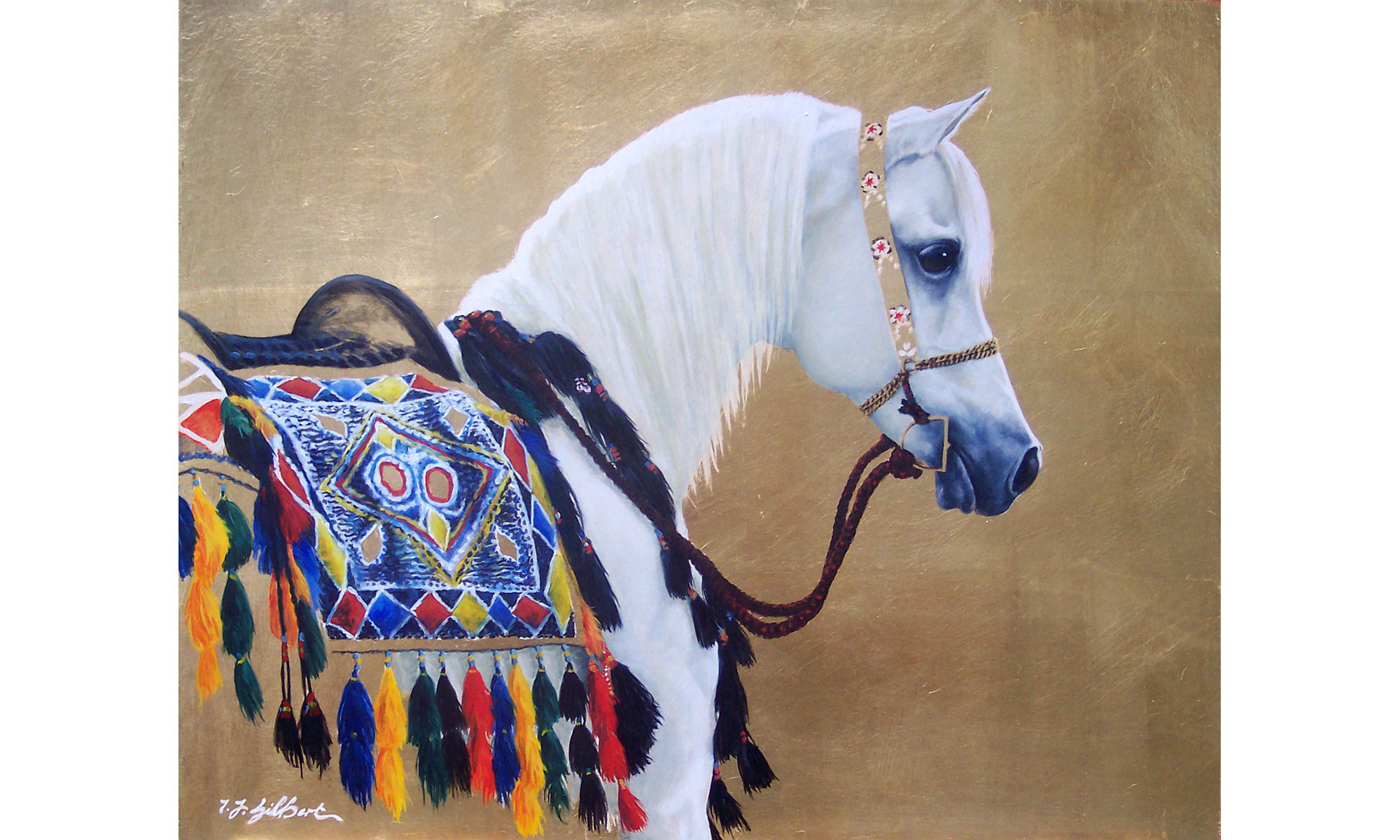 Arabian Horse Painting by Terence J Gilbert Oil on Gold