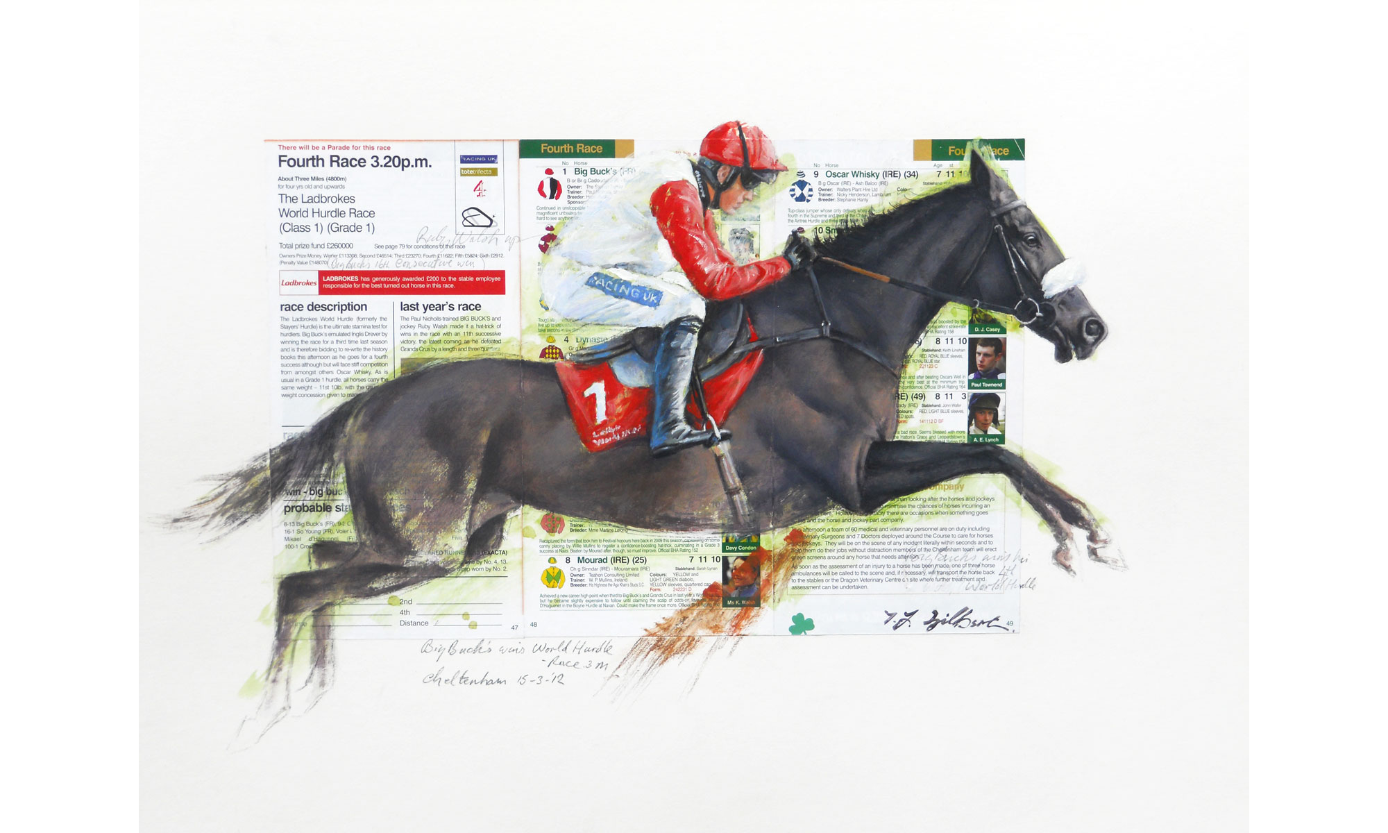 Big Bucks Horse Racing Painting by Terence J Gilbert Oil on Board