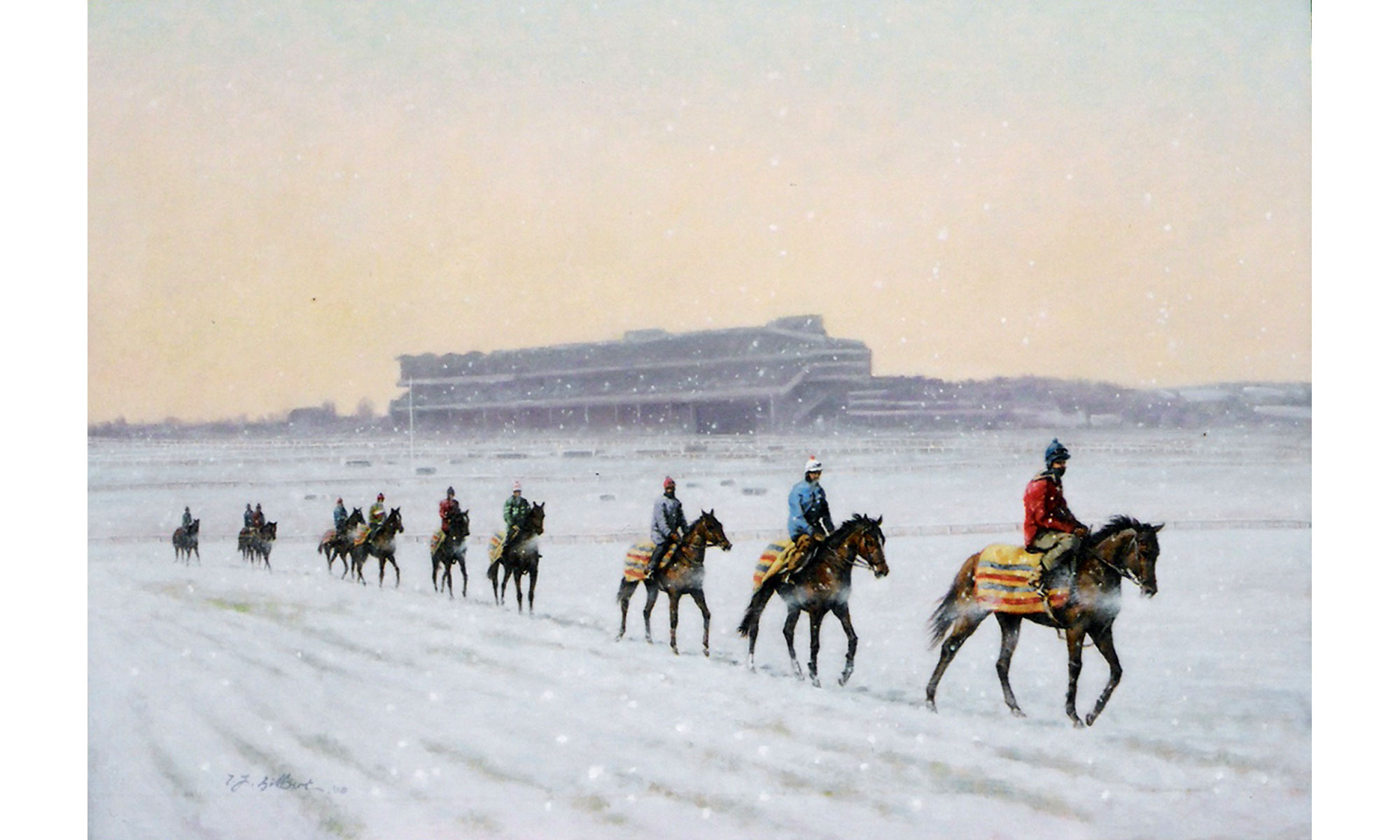 Cheltenham Christmas Painting by Terence J Gilbert Oil on Board