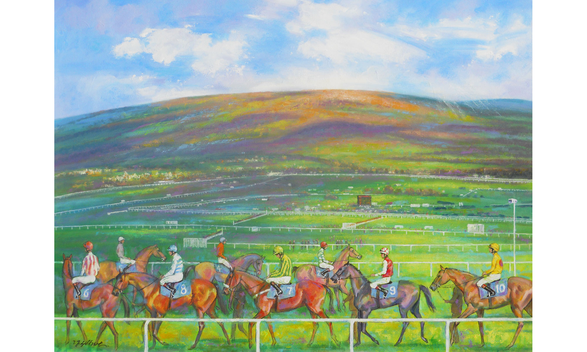 Cheltenham, Parade at Start Horse Racing Painting by Terence J Gilbert Oil on Board