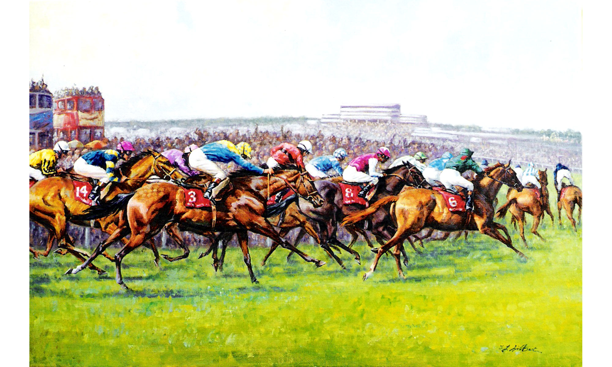 Epson Derby Painting by Terence J Gilbert Oil on Board