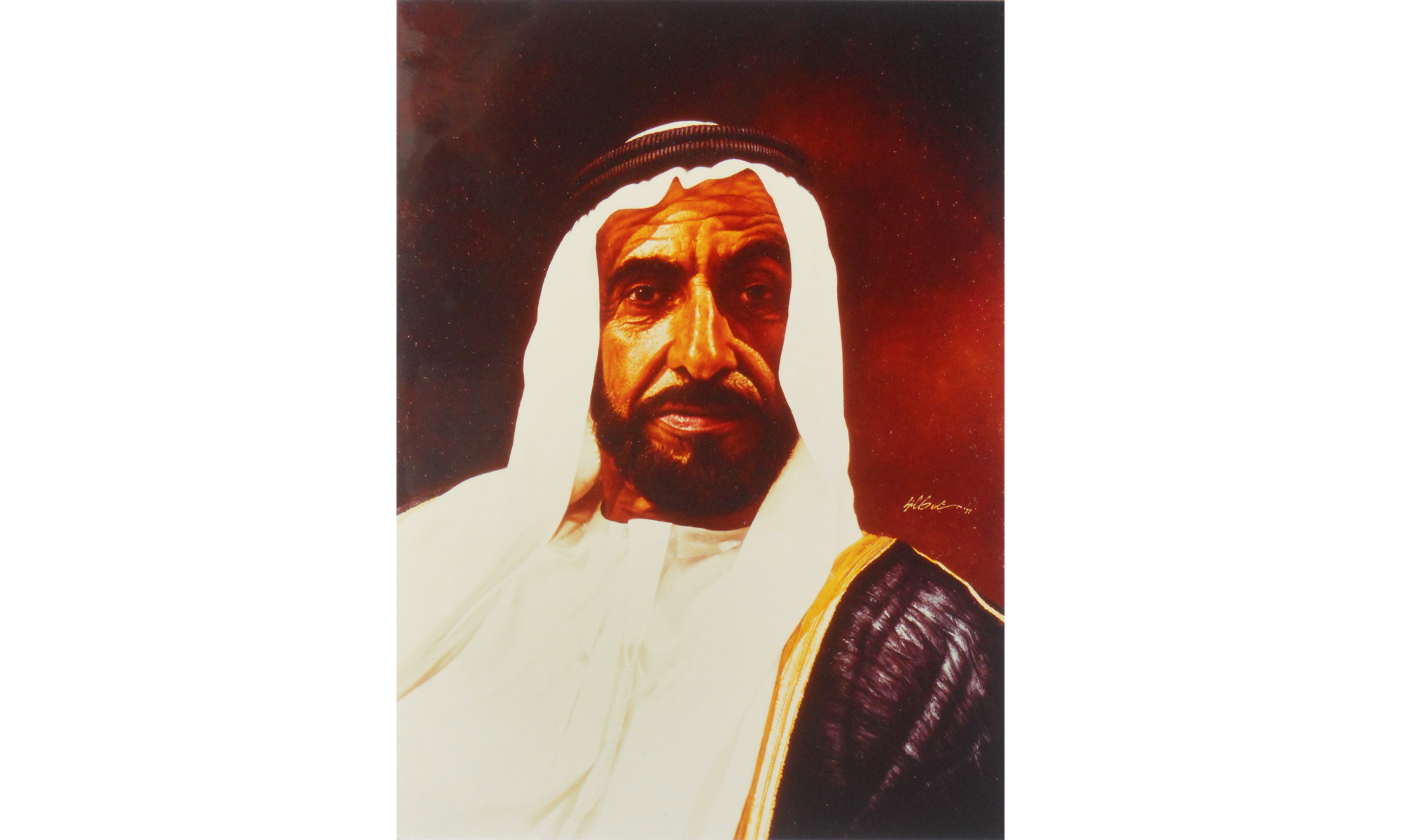 H.H. Sheikh Zayed Painting by Terence J Gilbert Oil on Board