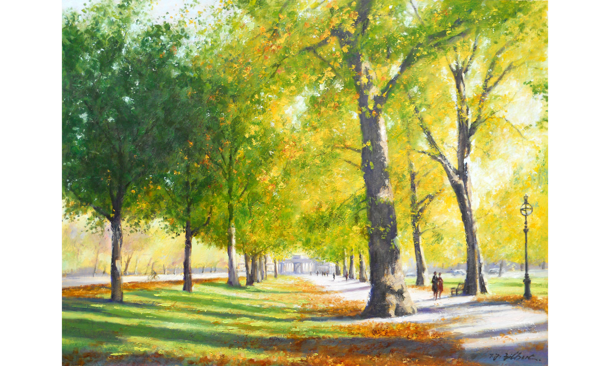Hyde Park, Autumn Painting by Terence J Gilbert Oil on Board