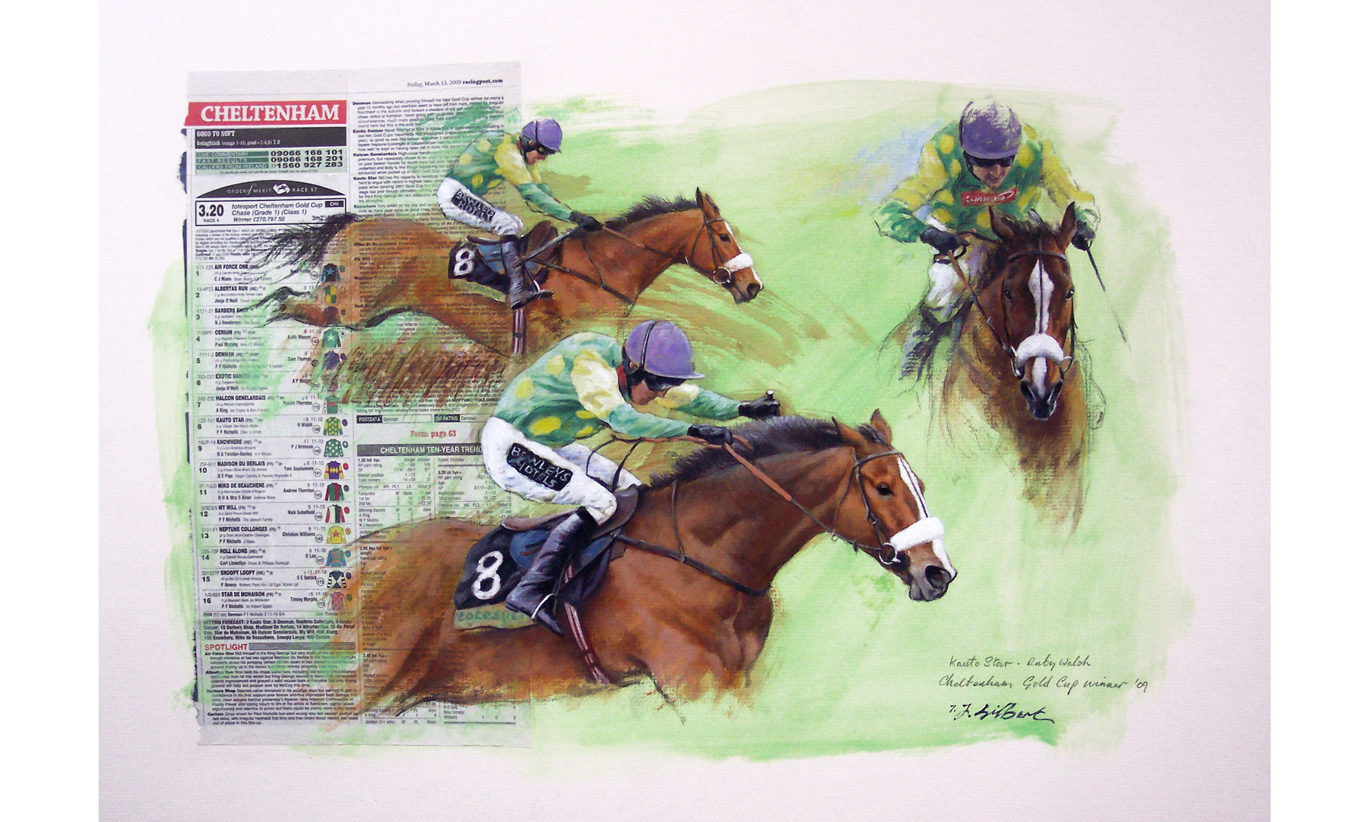 Kauto Star Horse Racing Painting by Terence J Gilbert Oil on Board