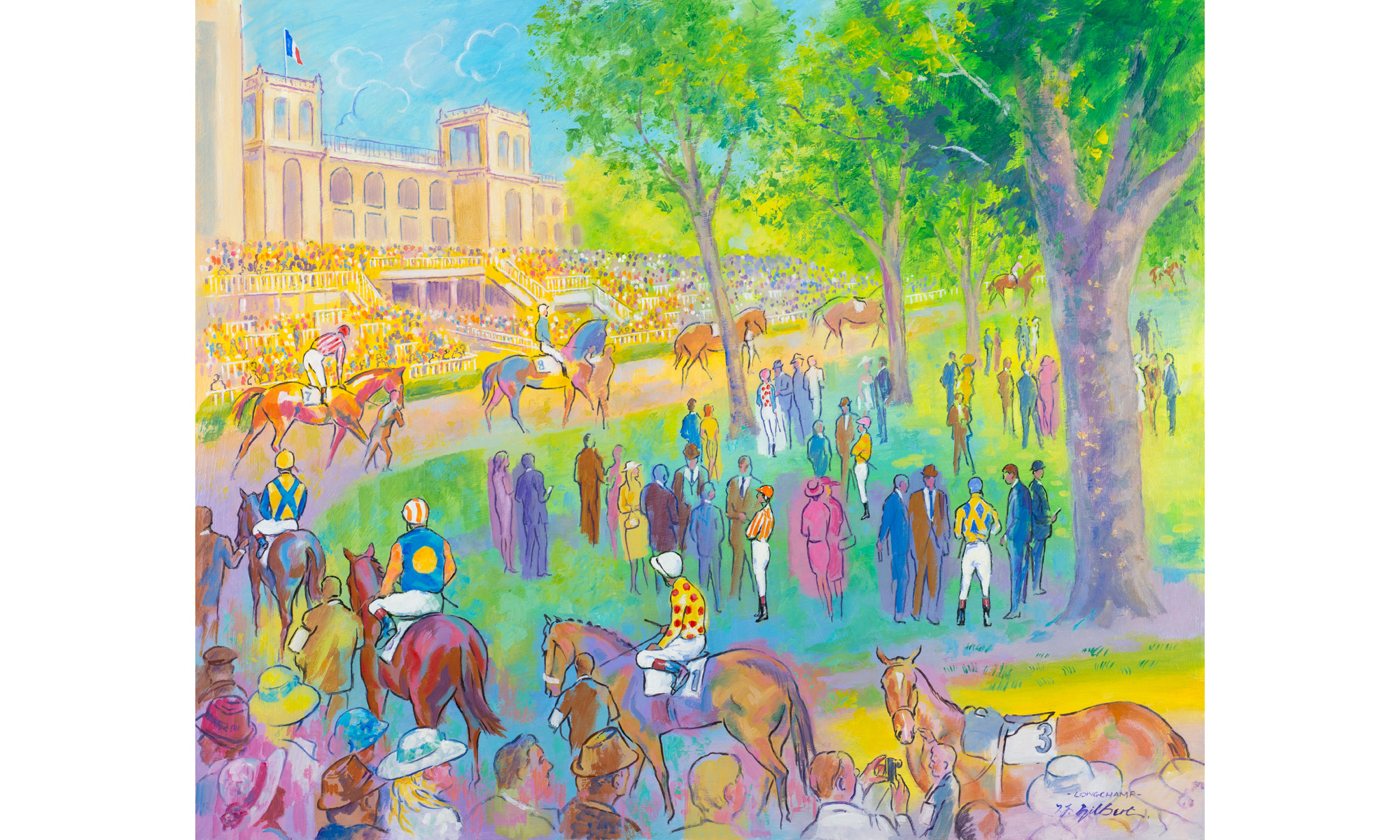 Longchamp Horse Racing Painting by Terence J Gilbert Oil on Board