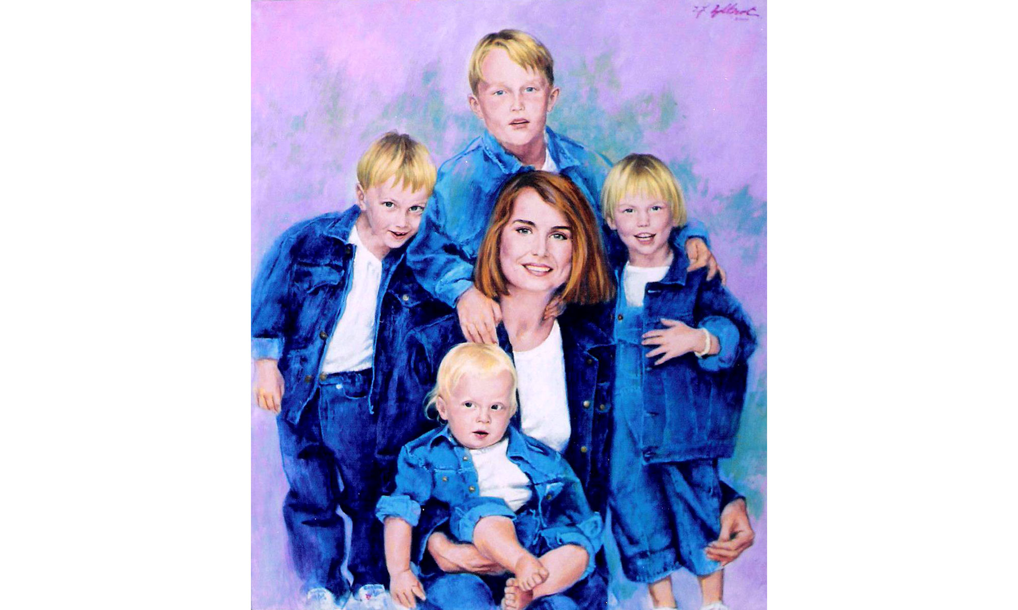 Mrs Frank Warren and Children Portrait Painting by Terence J Gilbert Oil on Canvas