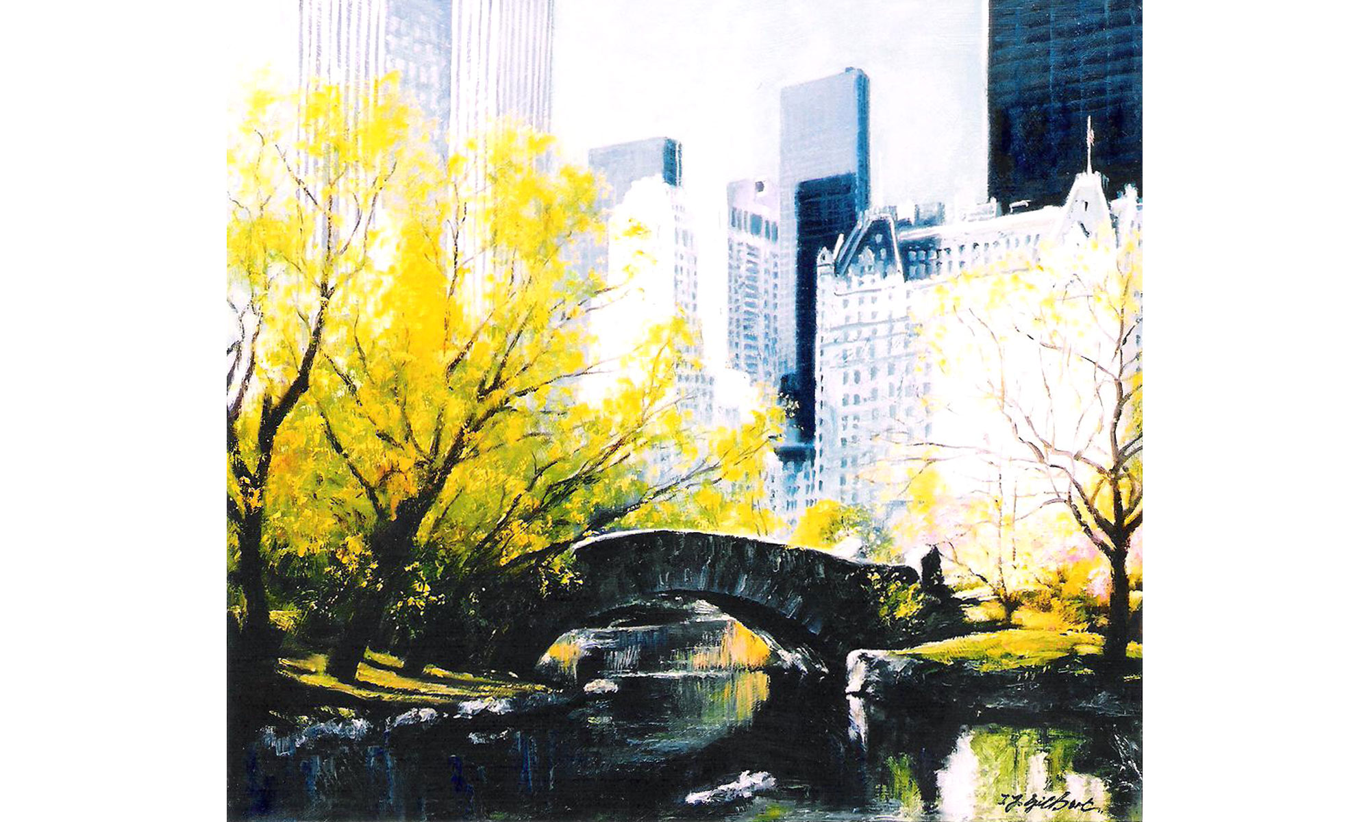 New York, from Central Park Painting by Terence J Gilbert Oil on Board