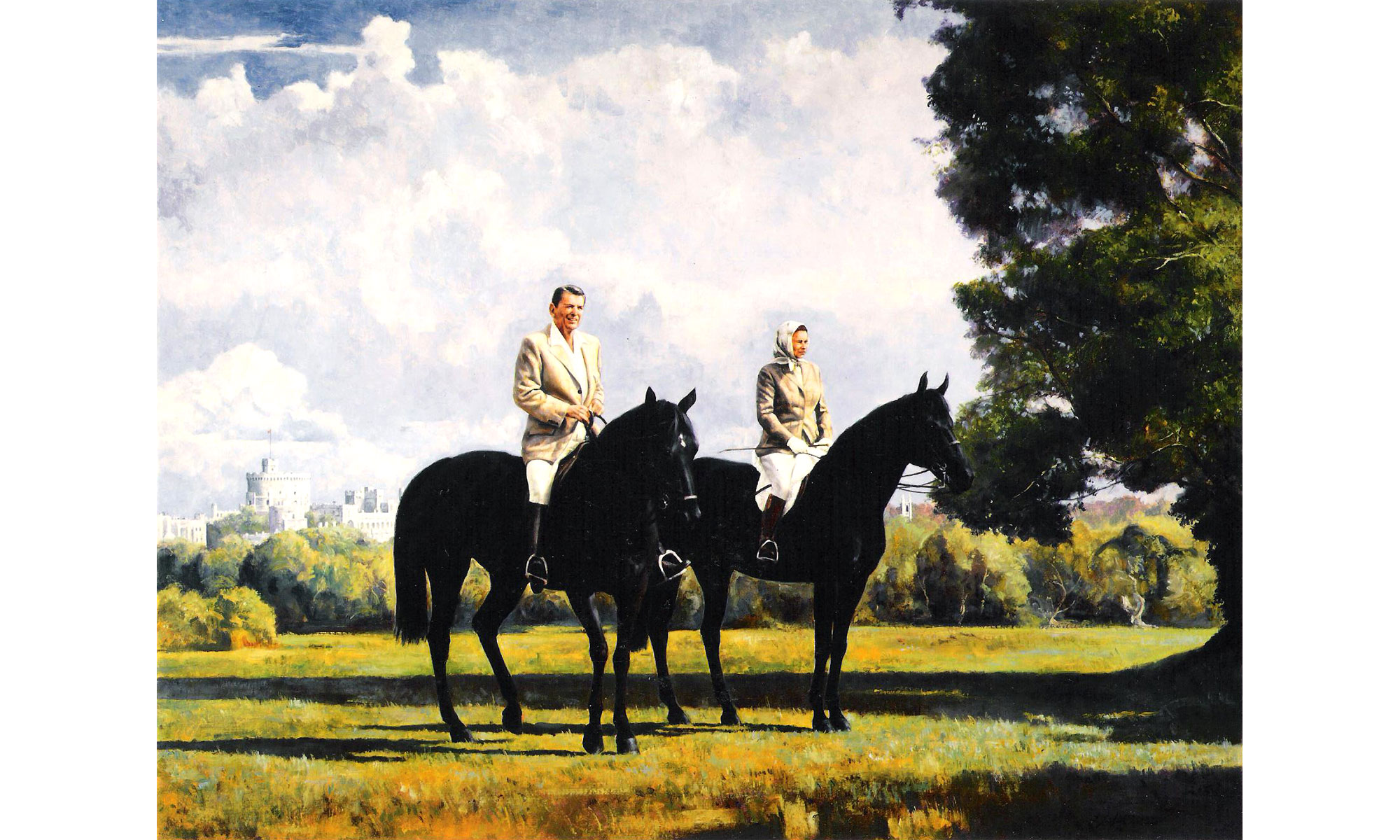 HM The Queen and President Reagan at Windsor Painting by Terence J Gilbert Oil on Canvas