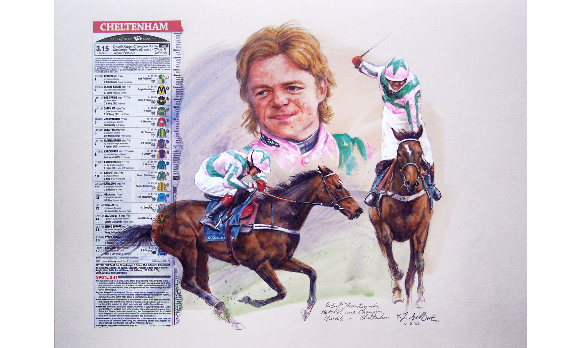 Robert Thornton Horse Racing Painting by Terence J Gilbert Oil on Board