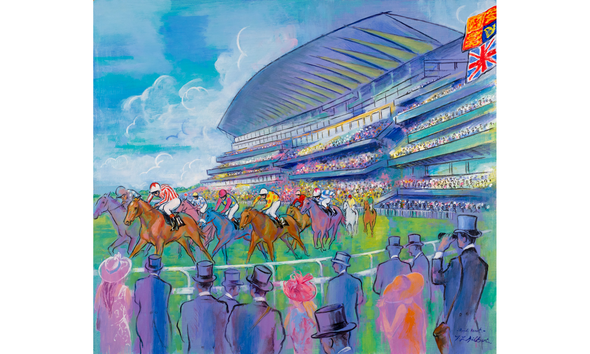 Royal Ascot Horse Racing Painting by Terence J Gilbert Oil on Board