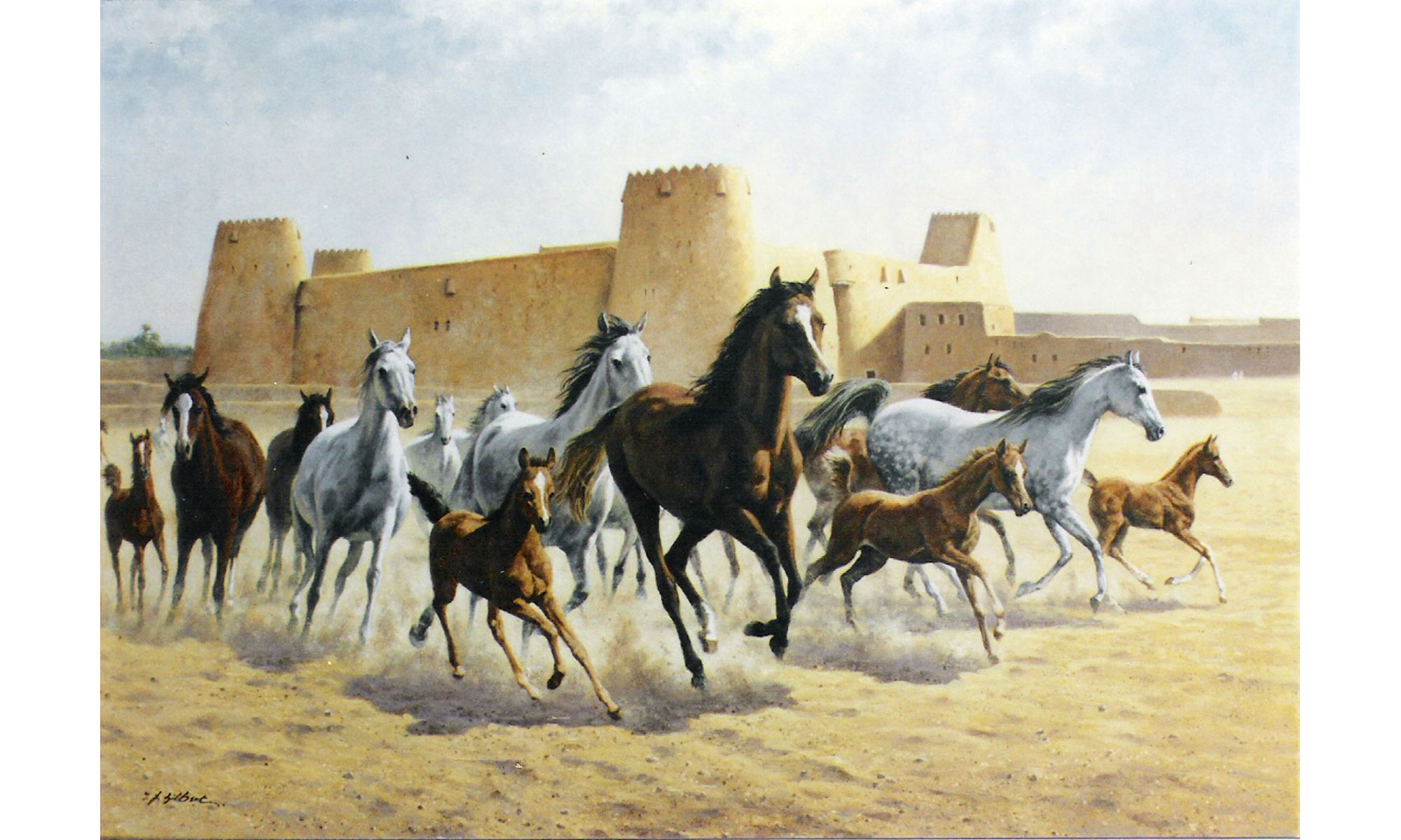 Stables at Hofuf Painting by Terence J Gilbert Oil on Board