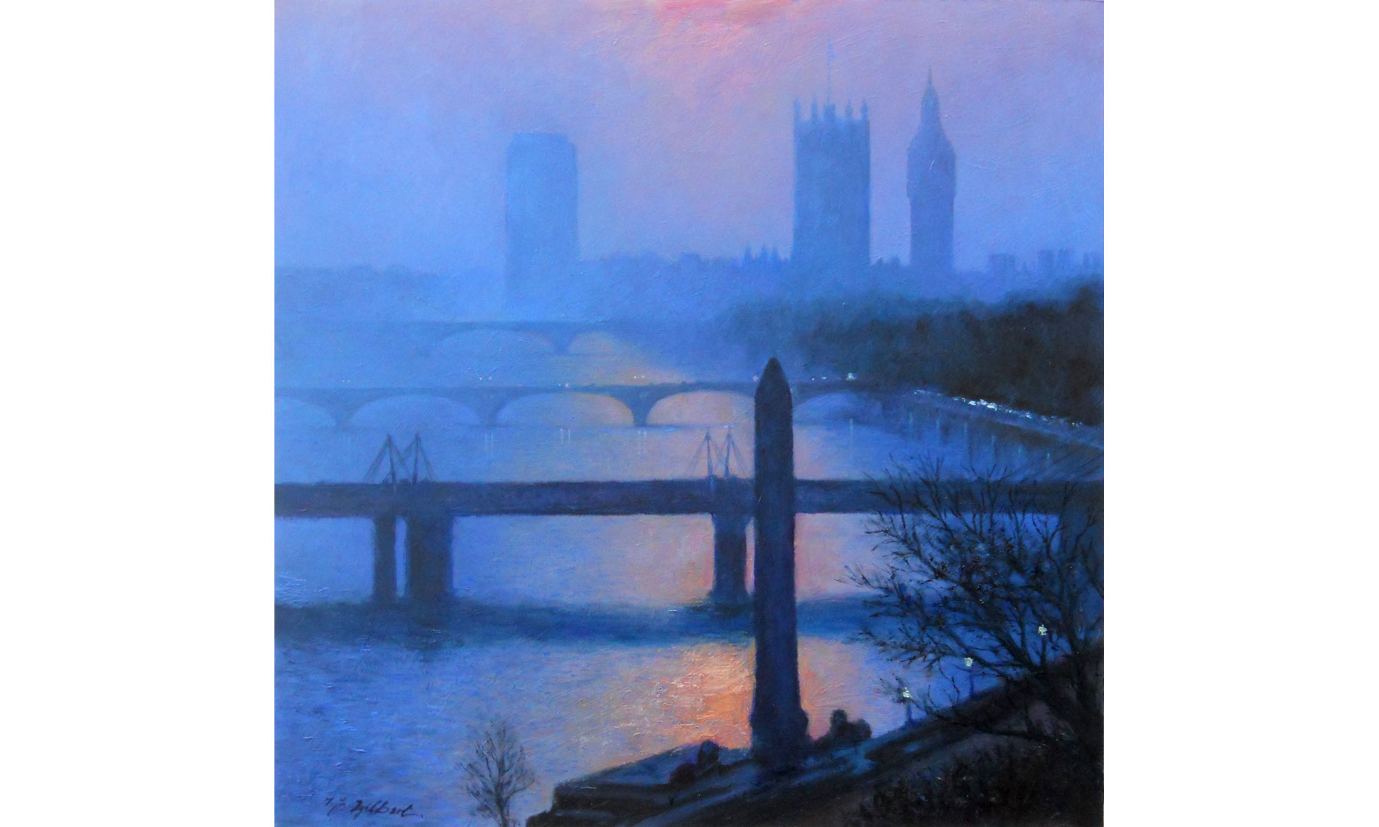 Towards Westminster, Evening Painting by Terence J Gilbert Oil on Board