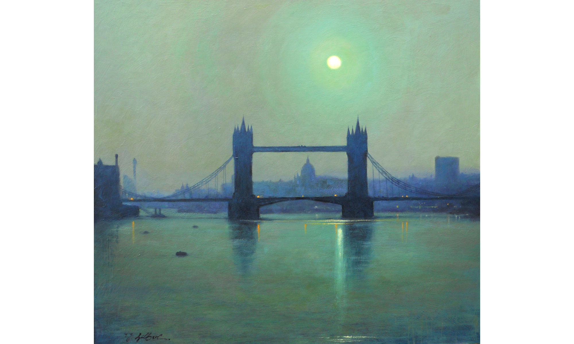 Tower Bridge, Moonlight Painting by Terence J Gilbert Oil on Board